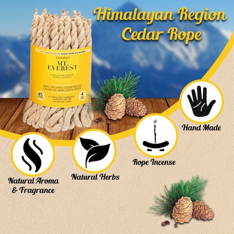 Lamatar1 Himalayan Region Cedar Rope Incense, from Kathmandu Nepal, Eco-Friendly, Used for Aromatic Ambiance, Healing, Purification, Pure Cedar Wood, Natural & Safe, 45 Ropes in a Bundle - Image 2